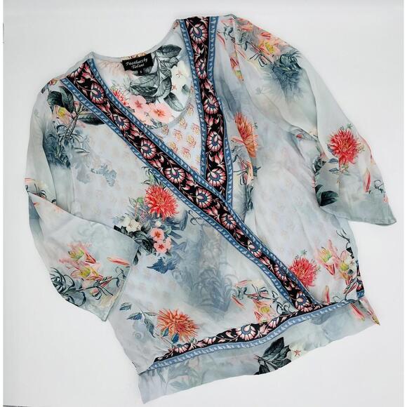 Tops - Feathers By Tolani Blouse Womens Small Floral Faux Wrap Lightweight‎ Top